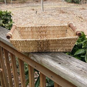 Wicker Rectangular Basket with Wood Handles